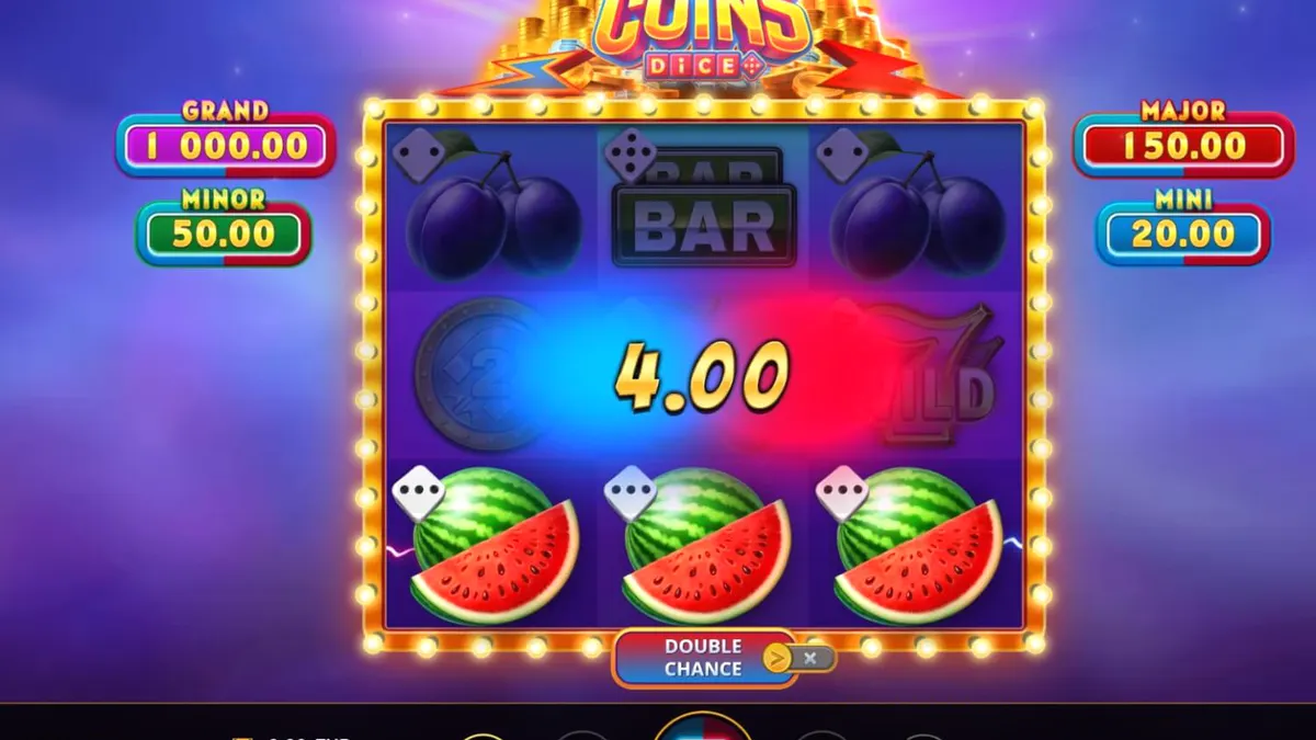 Tampilan visual mesin slot Magnetic Coins Dice dengan simbol koin dan magnet